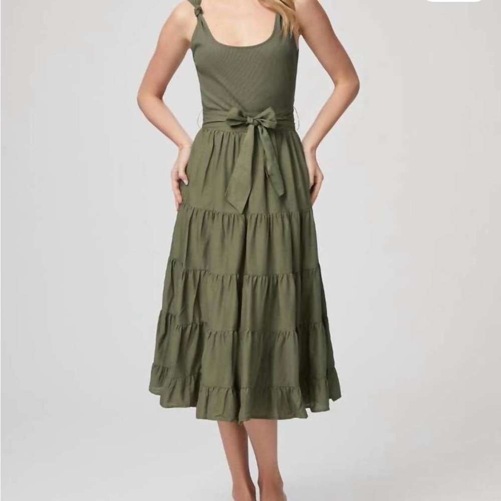 PAIGE Samosa Tiered Ruffled Sundress Dark Brushed Olive Size XL